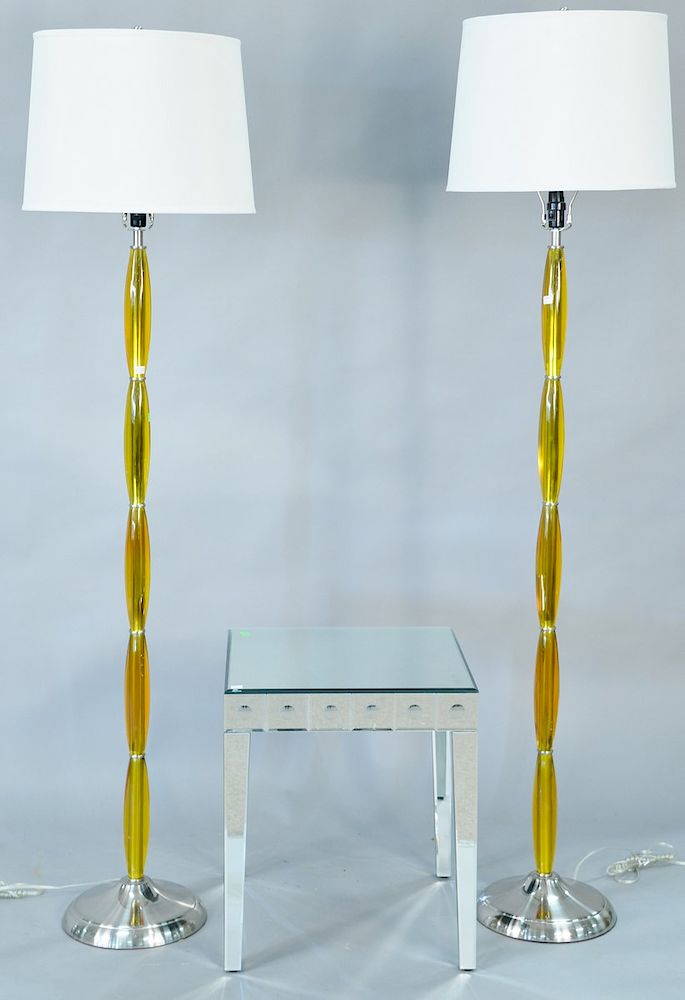 Appraisal: Pair of contemporary floor lamps along with mirrored square side