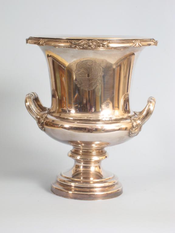 Appraisal: A plated two handled Wine Cooler with engraved crest on