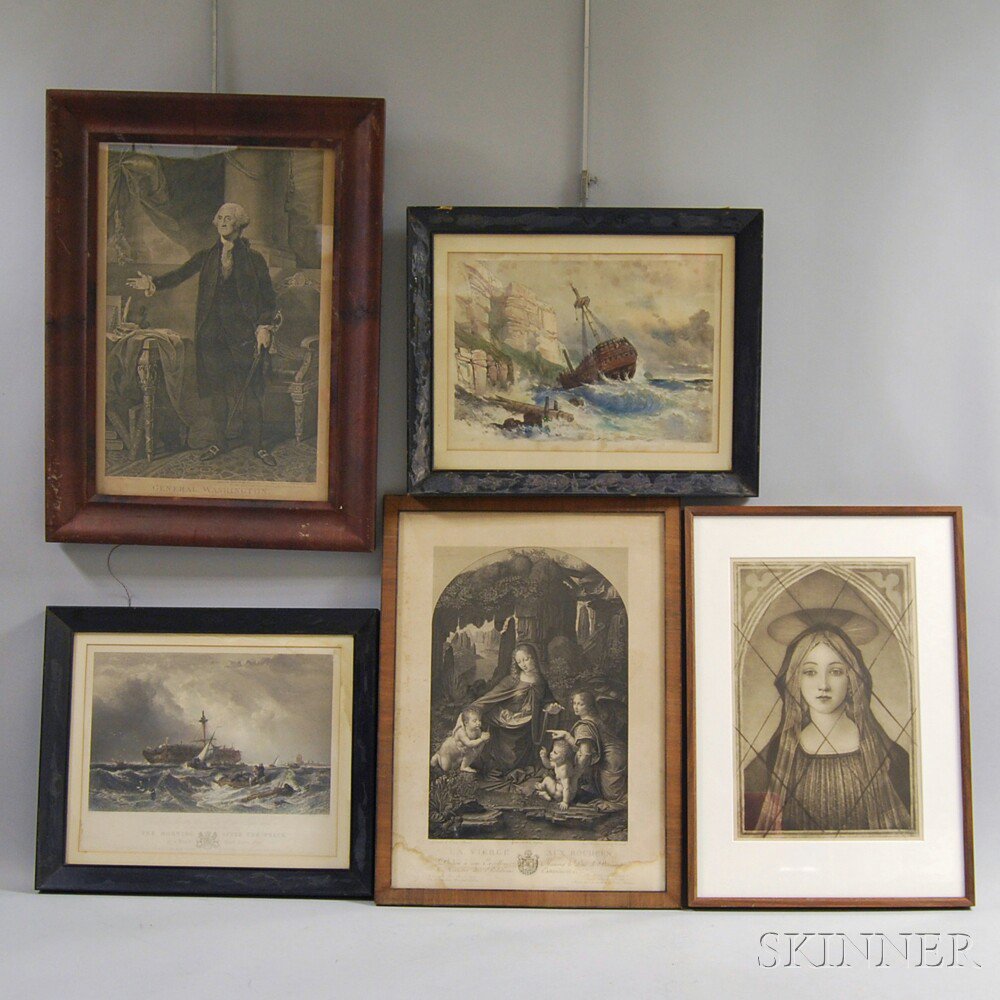 Appraisal: Five Framed Engravings including two shipwreck scenes an engraving after