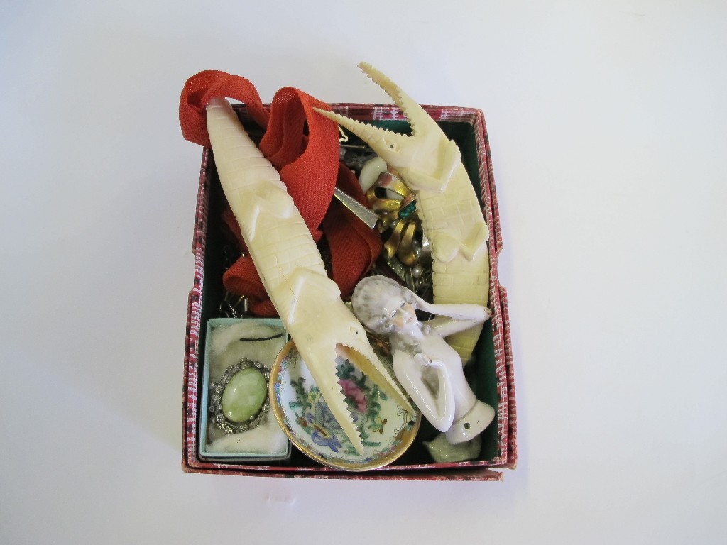 Appraisal: A box of miscellania - whistle half doll and costume