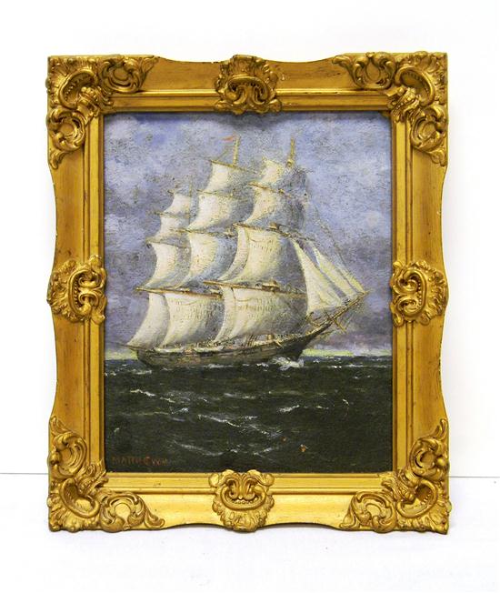 Appraisal: Matthew H oil on board three-masted ship painting signed LL