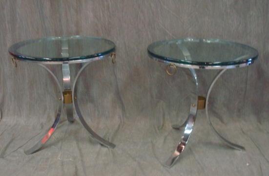 Appraisal: Pair of Midcentury Chrome Brass Glass Top End Tables From