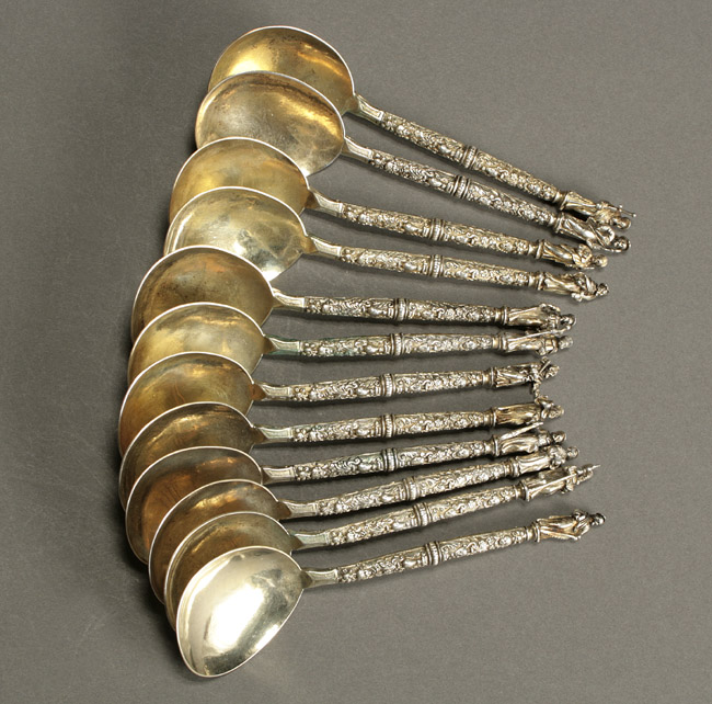 Appraisal: Twelve Continental Gilt Silver Apostle Spoons German or Austrian th