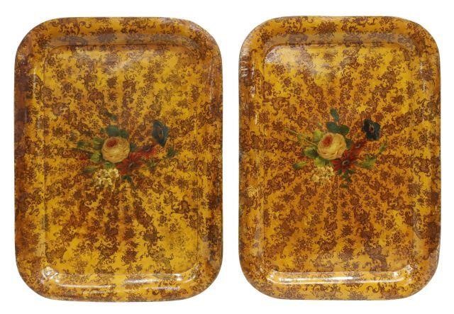 Appraisal: pair Large tole painted trays early th c rectangular in