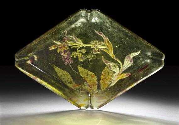 Appraisal: GALL MILE ASHTRAY circa Green enamelled glass Base signed Cristallerie