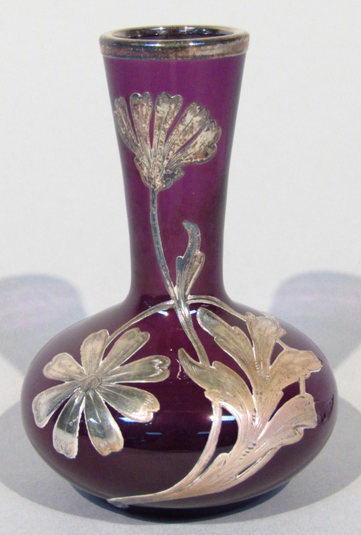 Appraisal: A late thC amethyst and overlay glass vase raised with