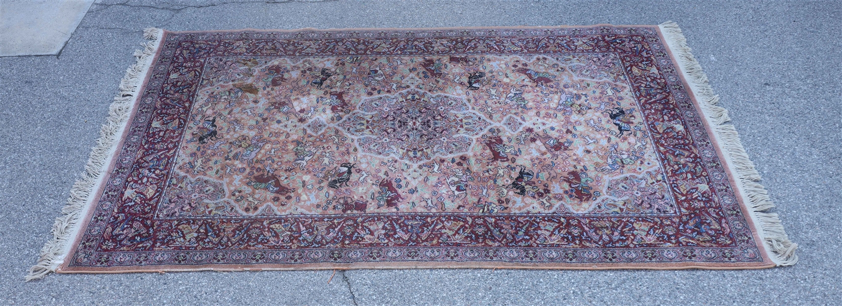 Appraisal: Persian wool rug with repeating pattern of horse and riders