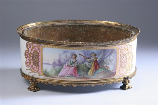 Appraisal: S VRES-STYLE PORCELAIN CACHE POT circa Oval with gilt metal