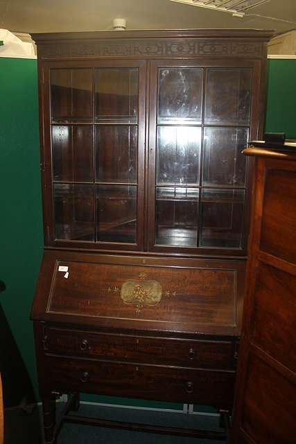 Appraisal: A SHAPLAND PETTER MAHOGANY BUREAU BOOKCASE with a Chinese scene