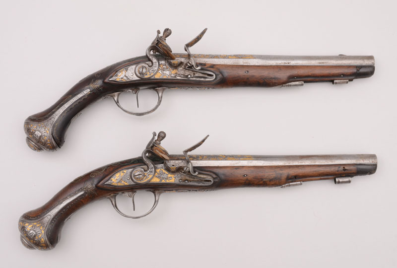 Appraisal: PAIR OF FLINTLOCK HOLSTER PISTOLS Pair of Liegoise flintlock holster