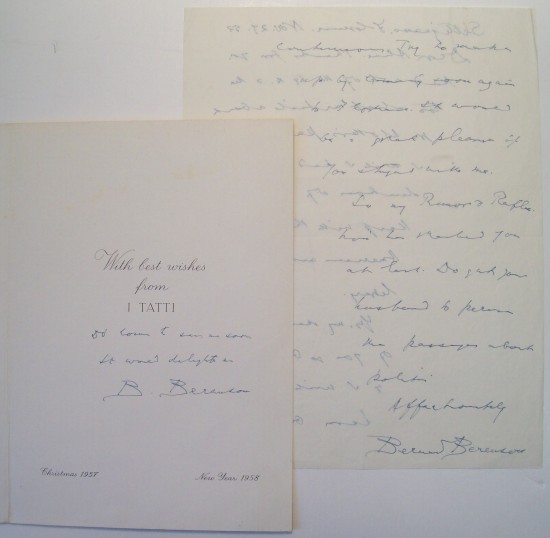 Appraisal: BERENSON BERNARD Two items Autograph Letter Signed to Mrs Alice