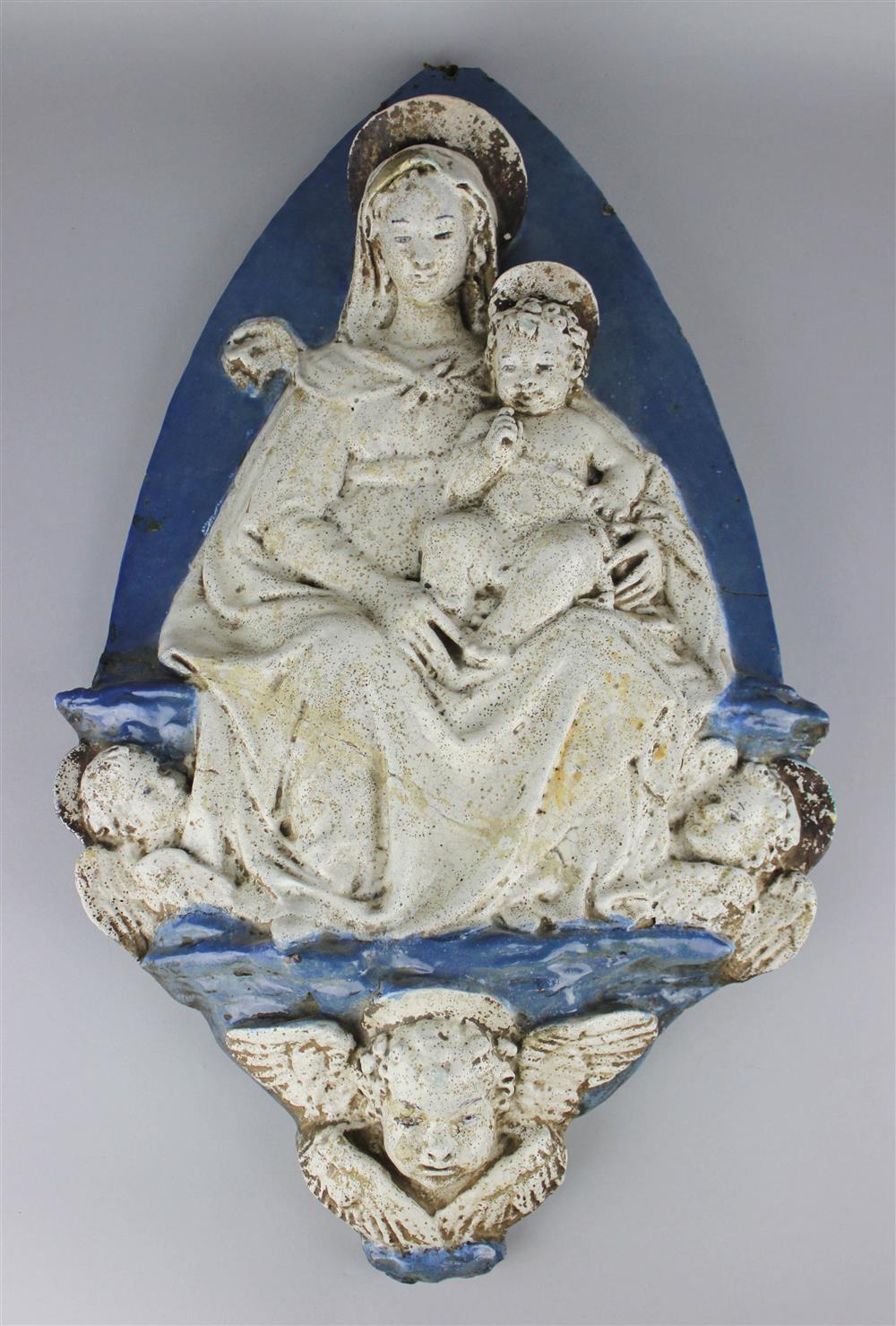 Appraisal: CONTINENTAL GLAZED POTTERY PLAQUE IN THE DELLA ROBBIA STYLE molded