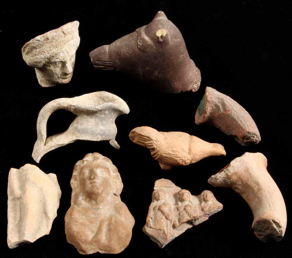 Appraisal: GREEK CLAY FRAGMENTS - Nine Ancient Greek Terra Cotta Fragments