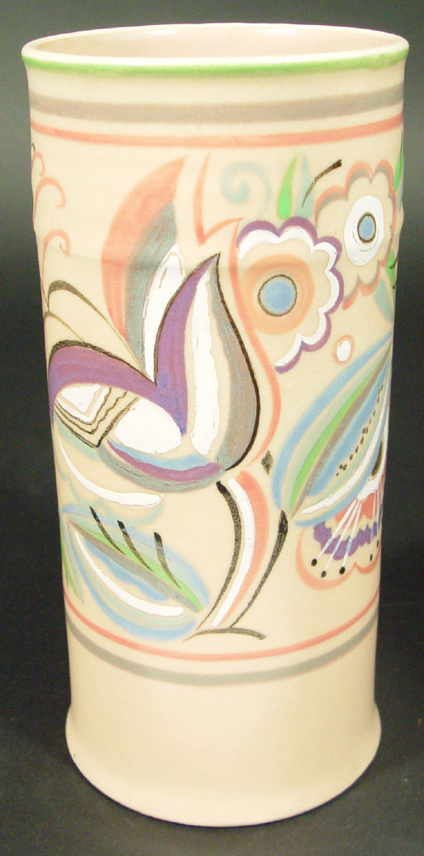 Appraisal: Poole Pottery cylindrical vase hand painted with stylised flowers onto