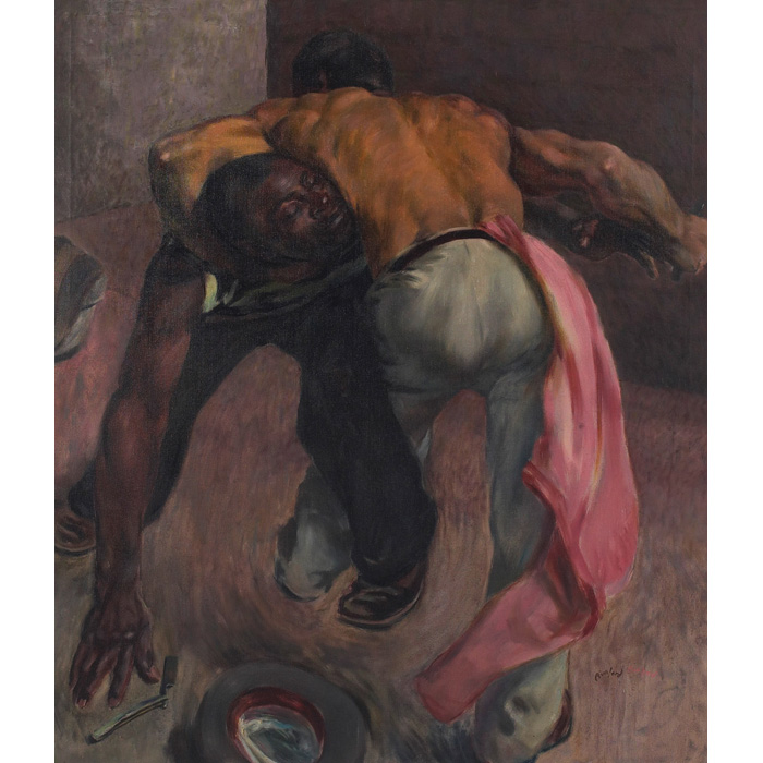 Appraisal: Julien Binford American - Razor Fight c oil on canvas