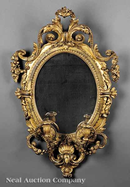 Appraisal: A Georgian-Style Carved and Gilt Girandole Mirror mid- th c