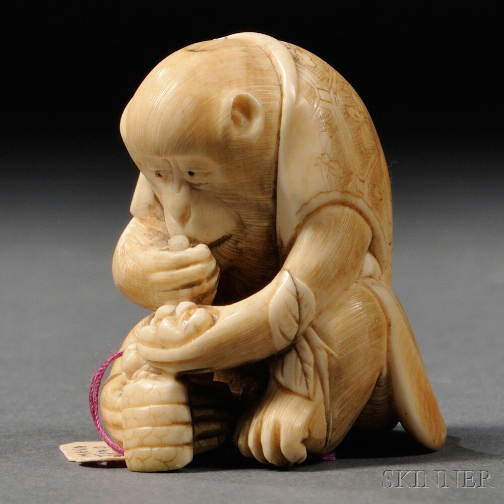 Appraisal: Ivory Netsuke of a Monkey Japan th th century seated