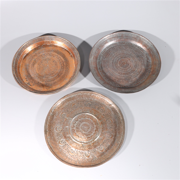 Appraisal: Three antique Indian copper alloy chargers th century or earlier