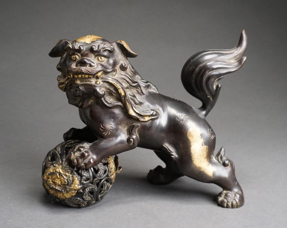 Appraisal: Chinese Parcel Gilt Patinated Bronze Figure of a Foo Dog