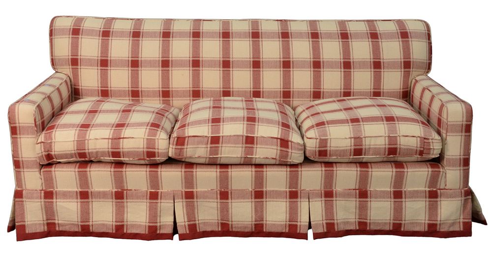 Appraisal: Albert Menin Interiors Plaid Custom Upholstered Sofa height inches length