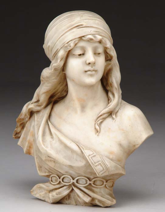 Appraisal: A CIPRIANI Italian ALABASTER BUST OF A WOMAN She has