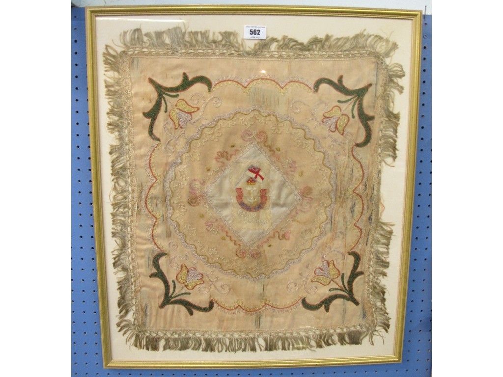 Appraisal: WWI framed silk embroidered sweetheart