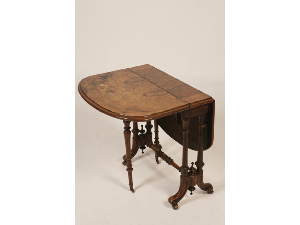 Appraisal: A VICTORIAN WALNUT AND MARQUETRY SUTHERLAND TABLE the rectangular top