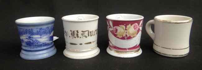 Appraisal: Lot four painted shaving mugs have names other has winter