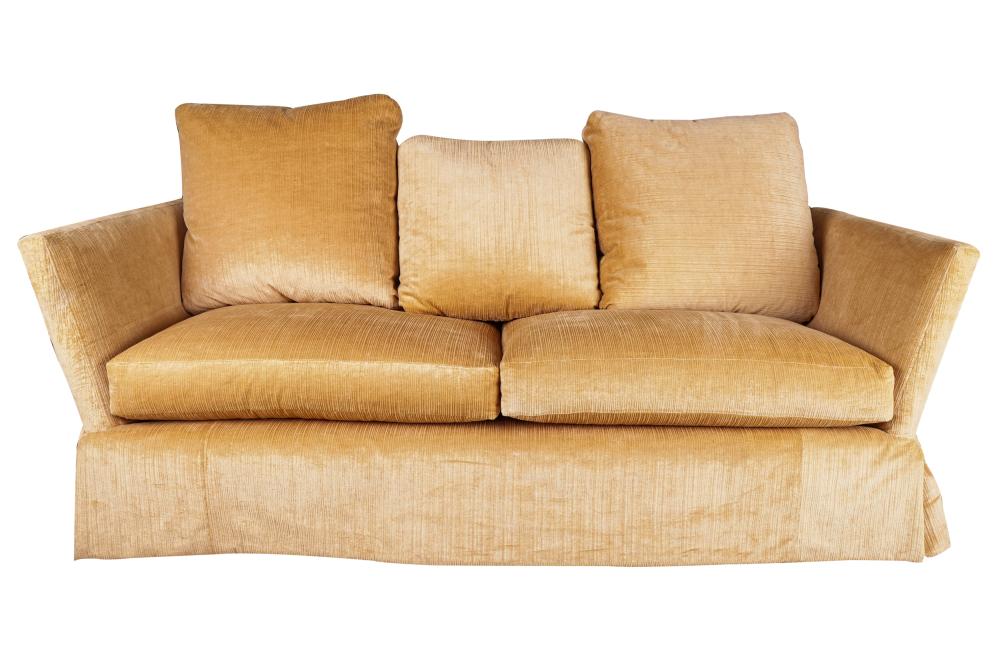 Appraisal: KNOLE SOFAwith peach-colored upholstery and metal finials inches wide inches