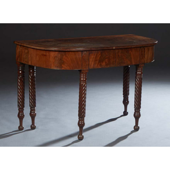 Appraisal: Carved Mahogany D-End Console Table th c the demilune top