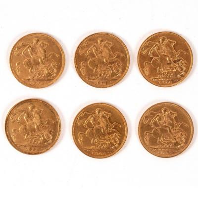 Appraisal: Six Edward VII gold sovereigns S