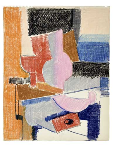 Appraisal: ROBERT BLACKBURN - Untitled Abstract Still Life Color crayons on