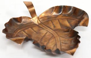 Appraisal: Pedro Pujol Copper Three Leaf Ruffled and curved rim detailed