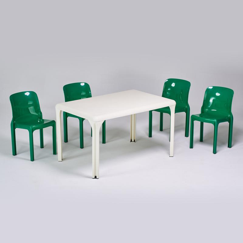 Appraisal: VICO MAGESTRETTI ARTEMIDE Stadio dining table and four Selene stacking