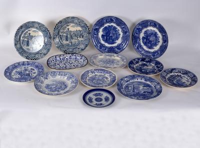 Appraisal: Thirteen Staffordshire blue and white willow pattern plates and four