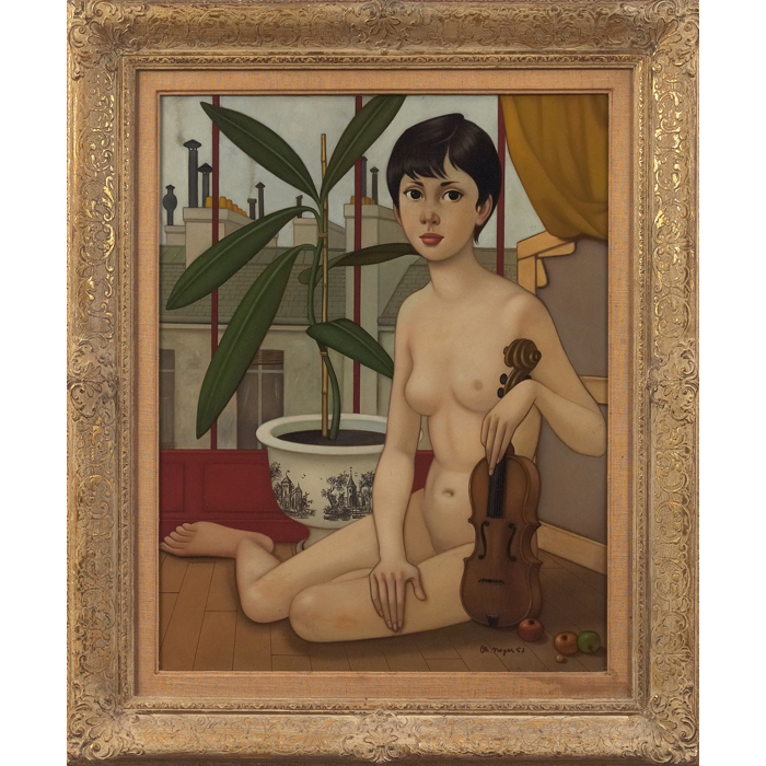 Appraisal: Philippe Noyer French - Nude with Violin oil on canvas