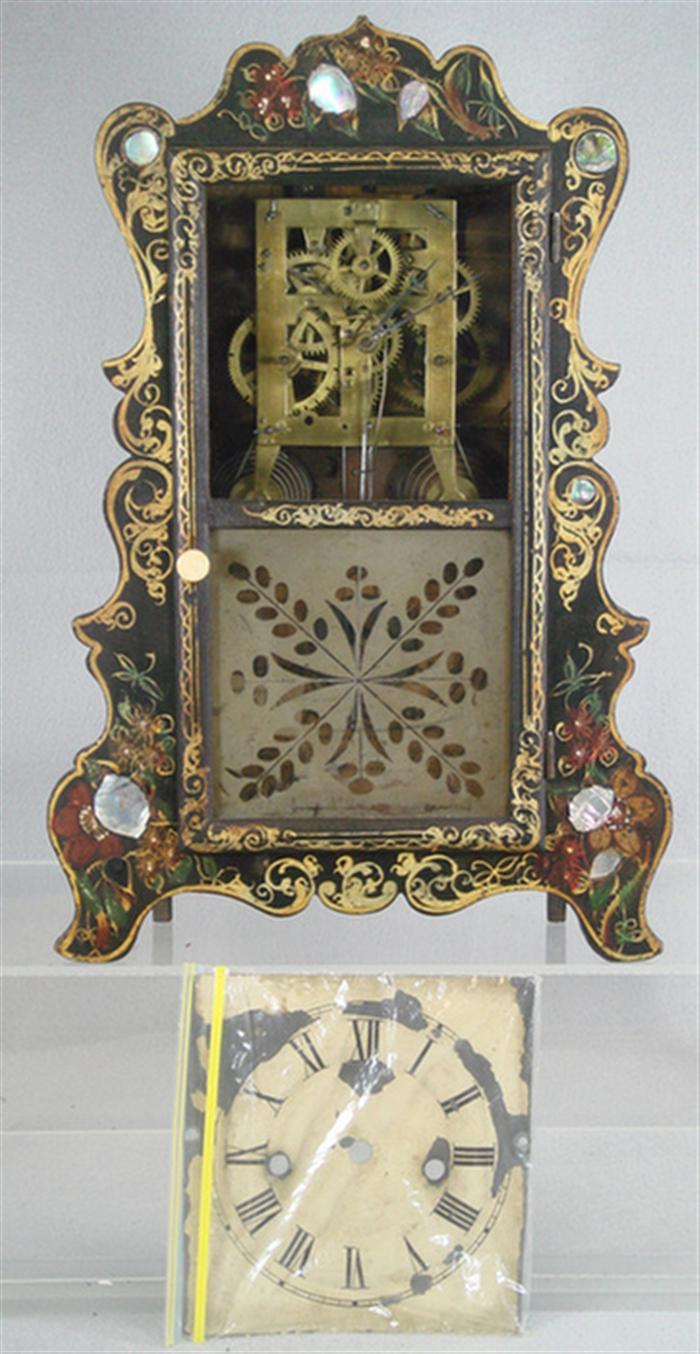 Appraisal: Ingraham black lacquered and gilt mantle clock MOP inlay with