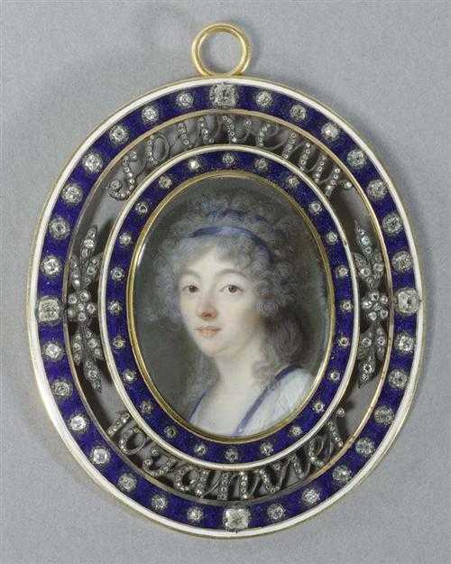 Appraisal: FRANCE ca mixed media on ivory Oval half-length portrait of