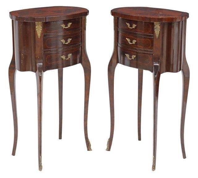 Appraisal: pair French Louis XV style mahogany nightstands th c cartouche-shaped