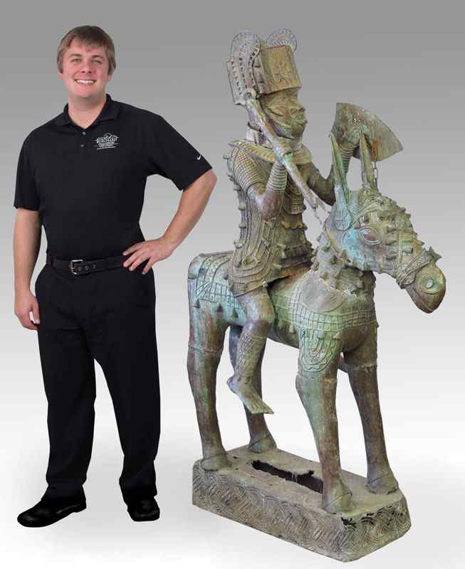 Appraisal: LARGE BENIN AFRICAN BRONZE WARRIOR ON HORSE SCULPTURE ' ''