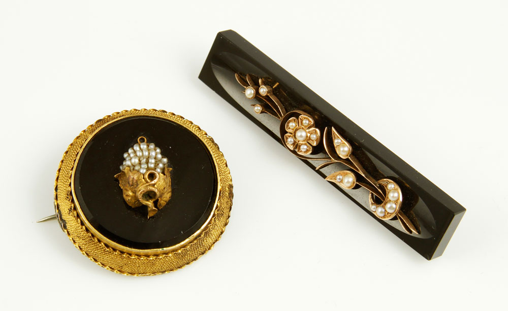 Appraisal: - Two K Seed Pearl and Onyx Brooches Lot of