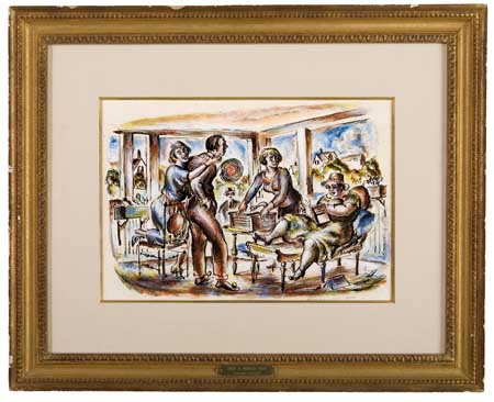 Appraisal: REGINALD MARSH Gramophone Watercolor and gouache lithographic crayon and brush