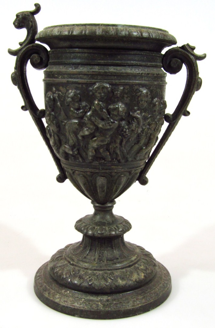 Appraisal: A Victorian style bronze finish vase of urnular form with