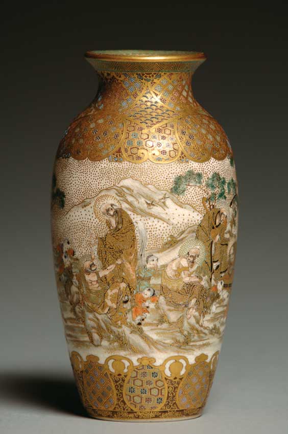 Appraisal: FINE SATSUMA VASE Small and finely detailed Japanese Satsuma vase