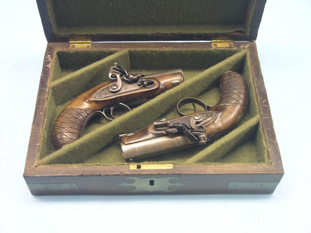 Appraisal: A pair of bore Irish overcoat pistols signed McDermot early