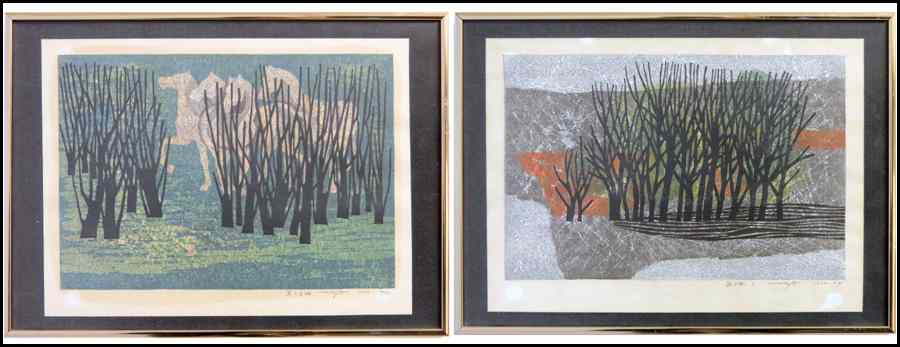 Appraisal: FUMIO FUJITA JAPANESE BORN TWO WOODBLOCK PRINTS One is dated