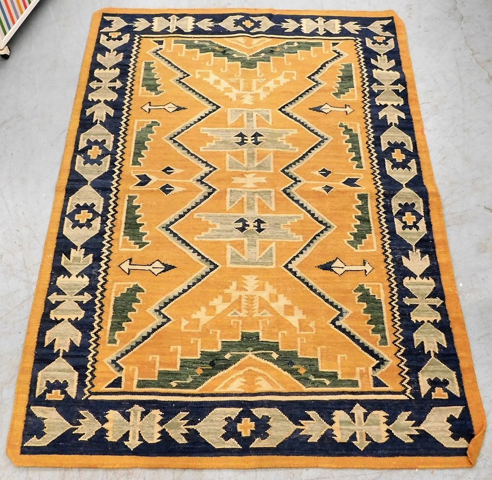 Appraisal: Geometric Flat Weave Rug Middle East th Century Blue and