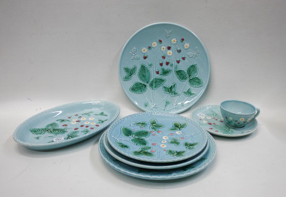 Appraisal: FORTY PIECE GERMAN MAJOLICA STRAWBERRY TABLEWARE SET Strawberry pattern comprised