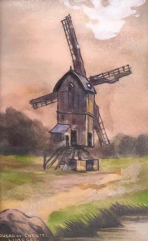 Appraisal: A French Enameled Copper Plaque depicting a windmill signed Duban