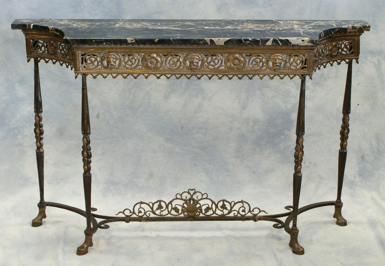 Appraisal: Brass Victorian style console table with black marble top one